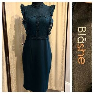 Women's Sleeveless Teal Green Lace Dress